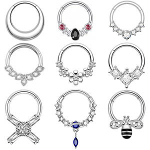 Bijoux de <span class=keywords><strong>piercing</strong></span> personnalisables en acier inoxydable plaqué or 18 carats avec pierres de zircon pour septum, daith, nez, cartilage, anneaux, clous et boucles d'oreilles - Product Image 1