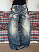 YUANBOFEI Jeans personnalisés de haute qualité, jeans vintage délavés à taille mi-haute, denim contrasté, super confortables pour unisexe
