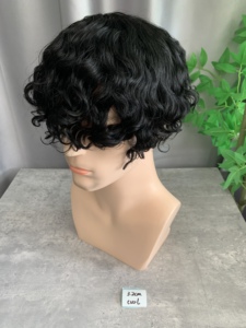 H457 Perruque ondulée permanente pour hommes, cheveux bouclés de 32 mm, base en dentelle française, couleur 1A #   Système capillaire 100% cheveux humains - Product Image 3