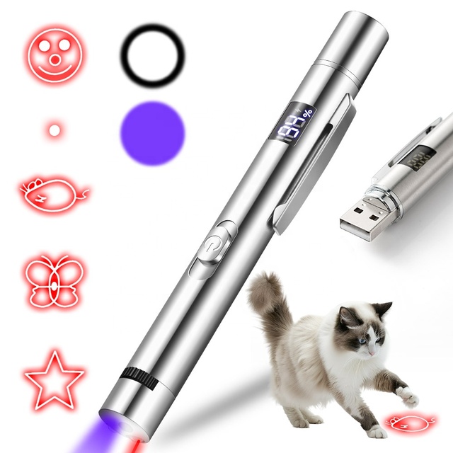 USB Rechargeable Cat Laser Pointer Toy 5 Adjustable Patterns UV Blacklight 3 Modes Interactive Pet Training Chaser Dog Cat Toy