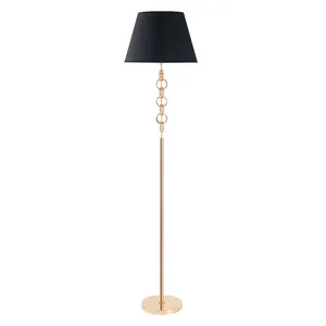 <strong>Living</strong> <strong>Room</strong> Nordic Modern Corner Standing <strong>Lamp</strong> Gold Metal <strong>Tall</strong> Floor <strong>Lamp</strong> with Black Cotton Shade - Product Image 1