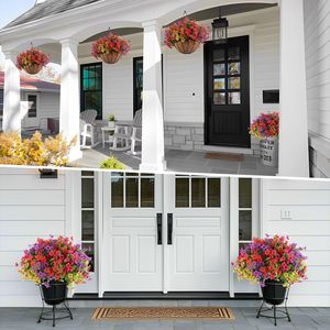<strong>Artificial</strong> Outdoor <strong>Flowers</strong> <strong>with</strong> <strong>Hanging</strong> <strong>Basket</strong>, 2 <strong>Hanging</strong> Planters <strong>with</strong> 24 Pcs <strong>Flowers</strong> for Front Porch Garden Patio Home Decor - Product Image 5