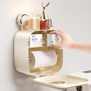 Wall Mounted Toilet <b>Paper</b> Holder Square No Drill Multipurpose <b>Tissue</b> Box Storage Rack With Phone Stand - Product Image 3