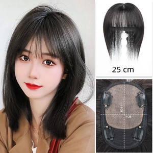 RE LONGFOR Swiss net parrucca <span class=keywords><strong>capelli</strong></span> <span class=keywords><strong>veri</strong></span> frangia naturale copertura <span class=keywords><strong>capelli</strong></span> bianchi topper di ricambio testa femminile - Product Image 3