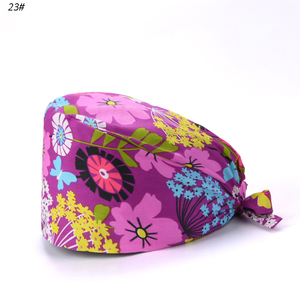 Nuevo estilo 100% algodón salón de belleza Pet <span class=keywords><strong>Hospital</strong></span> Scrub sombreros dentista enfermera gorra patrón impreso gorra quirúrgica con botón y corbata - Product Image 6