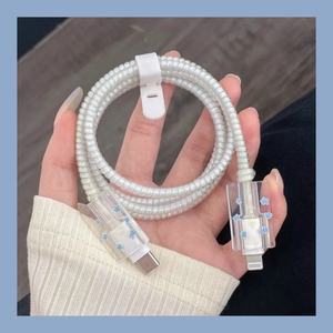 Recién llegado, organizador electrónico transparente de flores azules para <span class=keywords><strong>Apple</strong></span> 12 Cable de datos y <span class=keywords><strong>cabezal</strong></span> de cargador de <span class=keywords><strong>carga</strong></span> rápida de 20W - Product Image 4