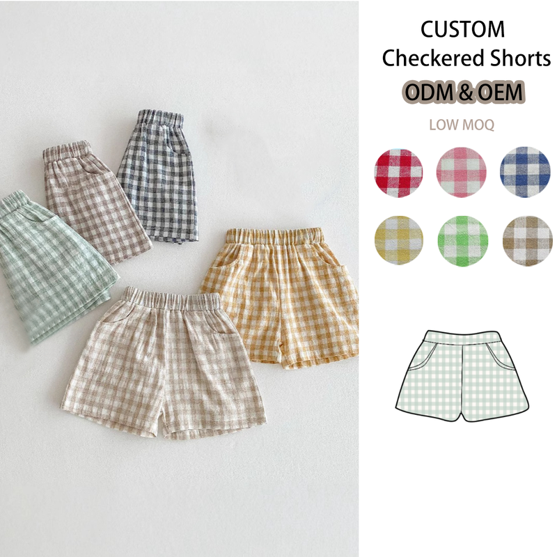 Unisex Baby Kids Checkered Cotton Shorts