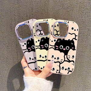 Cover per Cellulare INS con Gattino Nero Carino e Ragazza Morbida, Accessori per iPhone 15 14 13 12 11 16 17 Pro Max - Product Image 1