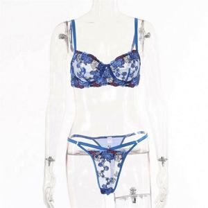 Custom New Hot Sale Sexy Lace Flowery Padrão Sólida Flor Sleepwear 2 Peças Mulheres Moda Lingerie Set - Product Image 2
