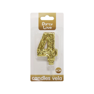 Bougie d'anniversaire numéro 4, paillettes dorées, 6 cm, Party Love - Product Image 3