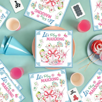 Serbet sekali pakai motif Mahjong Cina DAMAI, dekorasi meja makan pesta Imlek Asia, warna pink.
