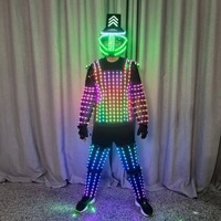 Costume de robot lumineux LED personnalisé pour homme adulte, idéal pour spectacle, DJ, danse, fête, avec casque laser et en polyester