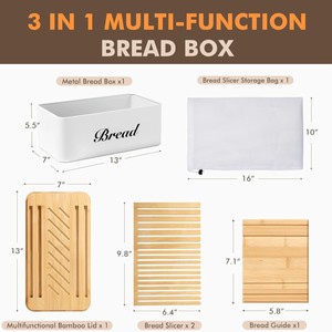 Caja de pan de bambú con tapa de madera, contenedor de almacenamiento de metal blanco para pan, estilo europeo, diseño duradero - Product Image 3