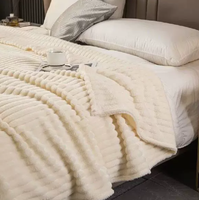 Plaid Moderne Rayé Épais en Fausse Fourrure Toutes Saisons, Ultra Doux, Chaud et Luxueux, Anti-Boulochage, pour Canapé, Lit, Chambre et Salon