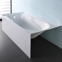 Baignoire à remous moderne en acrylique, standard Amérique du Nord, à 3 parois, avec jupe simple, portable, pour trempage, blanc pur, pour hôtel
