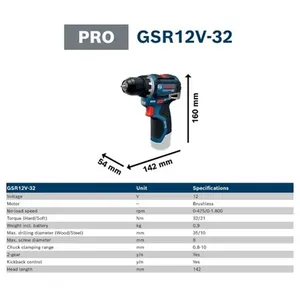 Perceuse-visseuse sans fil Bosch <span class=keywords><strong>GSR</strong></span> 12V-32, tournevis électrique 12V, outil électrique compact pour la réparation du bois, du métal et des travaux domestiques - Product Image 4