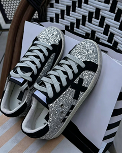 Zapatos de Diseñador con Lentejuelas de Lujo, Zapatillas Modernas con Logotipo Personalizado, Planas, Antideslizantes, con Cordones, para Caminar - Product Image 1