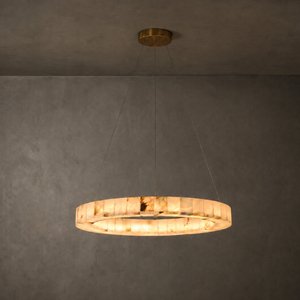 Luxury <b>Indoor</b> Alabaster Circle Pendant Light Natural Vein Stone Chandelier For Villa Cafe Dining Area <b>Lighting</b> - Product Image 2