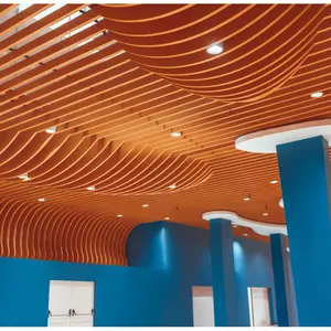 Harga pabrik dekorasi Interior melengkung seni ditahan logam Aluminium Baffle peregangan ubin langit-langit Panel untuk arsitektur