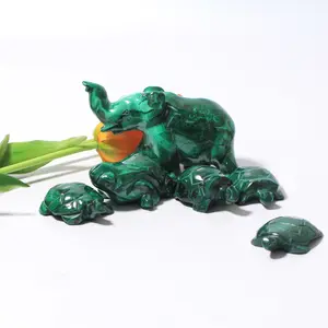 Wholesale Natural Malachite Elephant lion Carving Hand Carved Healing Stone Crystal Carving For Decoration