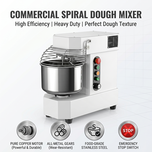 Impastatrice Industriale a Spirale con Ciotola in Acciaio Inox e Coperchio di Sicurezza, Attrezzatura per Impastare Farina per Panifici, Pizzerie e Pasticcerie - Product Image 4