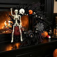 Couronne de fleurs séchées, couronne florale noire faite à la main pour la porte d'entrée, décoration murale pour la maison, ornement d'Halloween