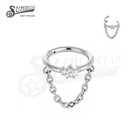 SUPERSTAR Anneau segmenté articulé en Titane ASTM F136, Clicker de septum Marquise avec chaîne pendante et Zircon cubique, Bijou de piercing pour lèvre, oreille et corps