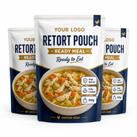 Sachet de soupe de poulet personnalisé, scellé sur trois côtés, en feuille d'aluminium haute barrière, stérilisation à 121 degrés, emballage alimentaire pour repas prêts à consommer