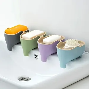 Soap Box NEW Double Layer Creative Cute Elephant <b>Bathroom</b> <b>Accessories</b> Home Decorative Children Students Waterproof Drain Rack - Product Image 4