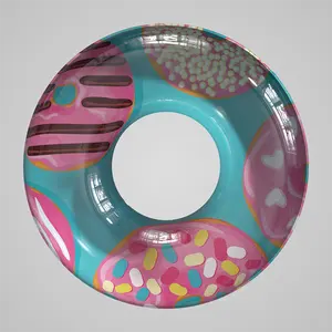 사용자 정의 로고 PVC 줄무늬 풍선 풀 플로트 튜브 해변 파티 어린이를위한 수영 원 레몬 도넛 상어 인어 수영 반지