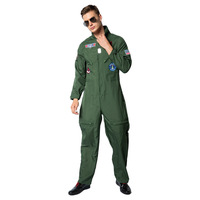 Combinaison de pilote Top Gun pour homme adulte, en polyester vert, avec écussons, pour fête costumée et spectacle