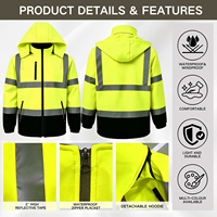 Chaqueta de Seguridad ANSI Clase 2 de Alta Visibilidad, Dos Tonos, con Capucha, Acolchada, Impermeable, Cálida y Reflectante, con Cinta Reflectante de 5CM