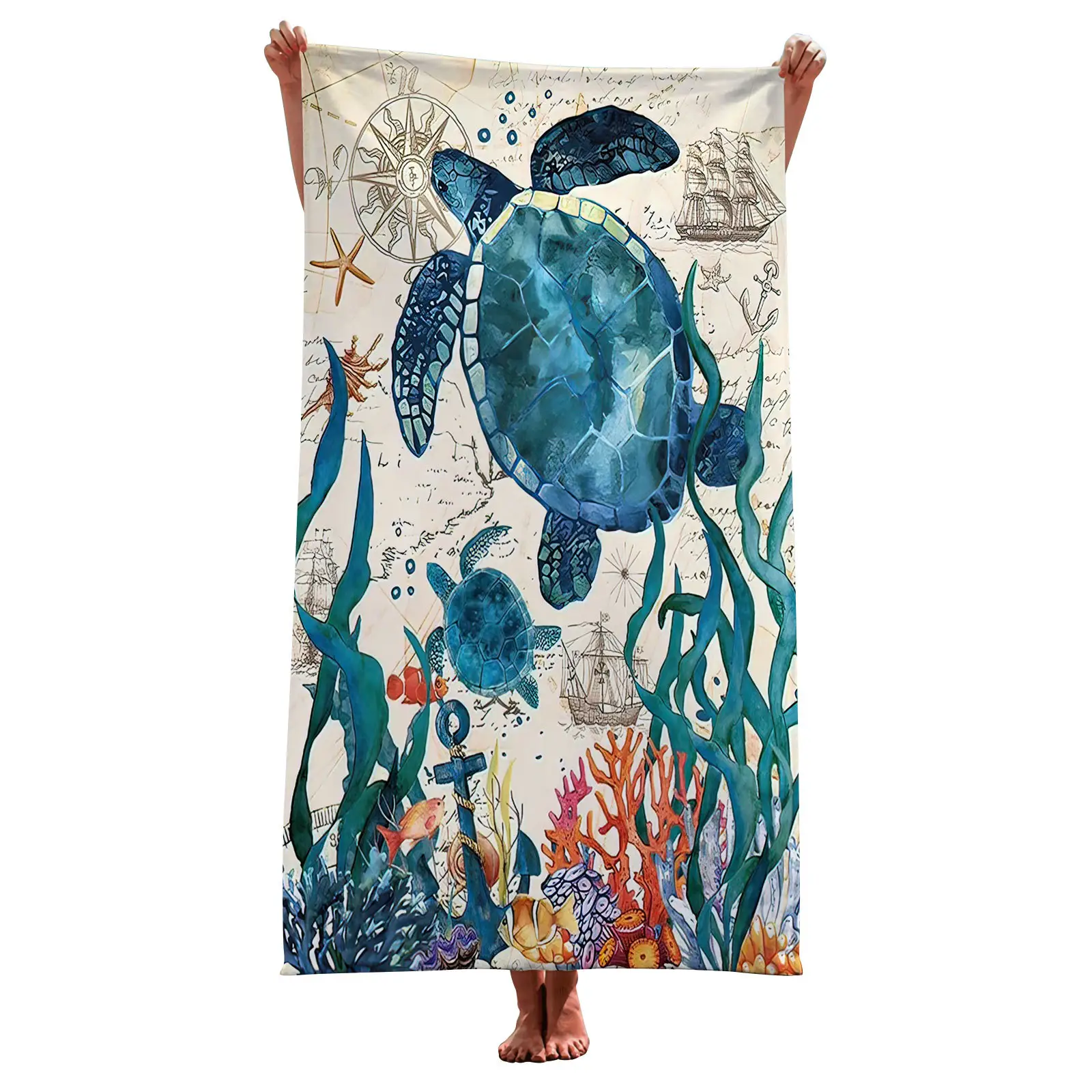 Tapis velours tortue marine Grande serviette de bain Serviette de plage Serviette microfibre imprimée