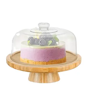 Alzata per torta rotante con cupola espositore per giradischi per decorazione di torte supporto per pasticceria per biscotti in legno di Acacia rustico con coperchio