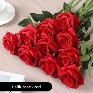 زهور اصطناعية رأس وردة مخملية بقطر 7 سم لديكور الزفاف، زهرة حرير هدايا لعيد الأم، وردة اصطناعية - Product Image 2