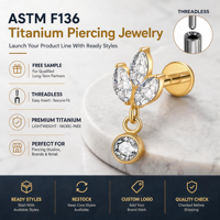 Aopo Piercing Labret en Titane Double Marquise CZ, Luxe Minimaliste, pour Oreille, Lèvre, Cartilage et Hélix
