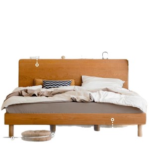 Cherry Wood Storage <b>Bed</b> Nordic Solid Wood <b>Double</b> <b>Bed</b> Minimalist Modern Wedding <b>Bed</b> Home Use Low <b>Box</b> Framework Structure - Product Image 2