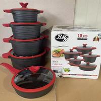 Juego de Ollas de Granito de Lujo de 10 Piezas, Antiadherente, de Aluminio Forjado, Olla de 20-32 cm, Cacerola de 28 cm, Sartén, Apto para Inducción, Venta al Por Mayor