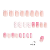Ongles artificiels minimalistes roses à pois avec motif floral 3D stéréo, réutilisables et amovibles, à presser