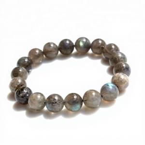สร้อยข้อมือลูกปัดลาบราดอไรต์ธรรมชาติทรงกลมสีเทาโปร่งแสงเครื่องประดับอัญมณีของขวัญ - Product Image 1
