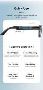 Lunettes Intelligentes IA avec Caméra 1080P HD, Photos, Traduction IA, Enregistrement Vidéo, Appel, Monture PC Durable, Contrôle Tactile, Lunettes <span class=keywords><strong>de</strong></span> <span class=keywords><strong>Soleil</strong></span> - Product Image 3