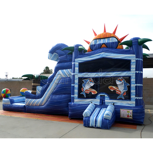 Château gonflable bleu sur le thème du soleil et <span class=keywords><strong>ballon</strong></span> de <span class=keywords><strong>plage</strong></span>, maison de saut avec toboggan, château gonflable pour enfants, maison de saut pour fête - Product Image 2