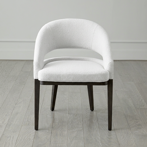 Chaise de salle à manger en tissu bouclé blanc au design scandinave moderne, dossier incurvé enveloppant, chaise d'appoint rembourrée pour usage hôtelier, noir - Product Image 2
