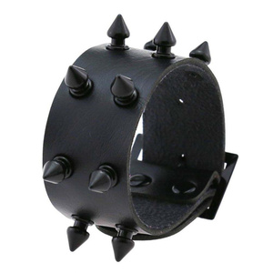 Punk Gothic Rock Black Two Row Spikes Rivet Wide Pu Leather Cuff Bracelet Pulseras Charm Unisex Bangle Bracelet - Product Image 3