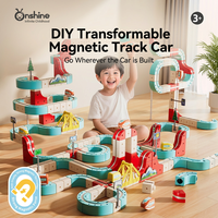 Onshine - Juego de Pistas de Carreras 3D con Tren Eléctrico, Bloques de Construcción Magnéticos, Coches Modulares, Pista de Carreras Reconfigurable