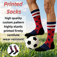 Chaussettes de sport en polyester personnalisées avec logo imprimé, motifs étoiles et rayures, couleurs contrastées, patriotiques, pour équipes, course à pied, football, soccer