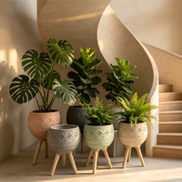 Pot de fleurs en fibre d'argile pour la maison et le jardin avec support à trois pieds, design minimaliste moderne, pots pour grandes plantes d'intérieur
