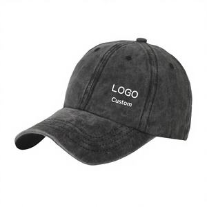 Gorra de béisbol de algodón 100% estilo coreano para mujer, con efecto desgastado, logotipo personalizado, visera curva <span class=keywords><strong>retro</strong></span>, color sólido, 6 paneles - Product Image 1