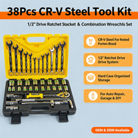 Jeu de clés à cliquet en acier CR-V de 38 pièces, clés à douille combinées, kit de clés dynamométriques pour réparation automobile, garage, entretien automobile, bricolage, réparation industrielle