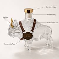 Carafe en verre soufflé à la main en forme de buffle, avec cornes dorées et plaque commémorative, carafe sculptée en forme de bison pour bar à domicile et cadeau